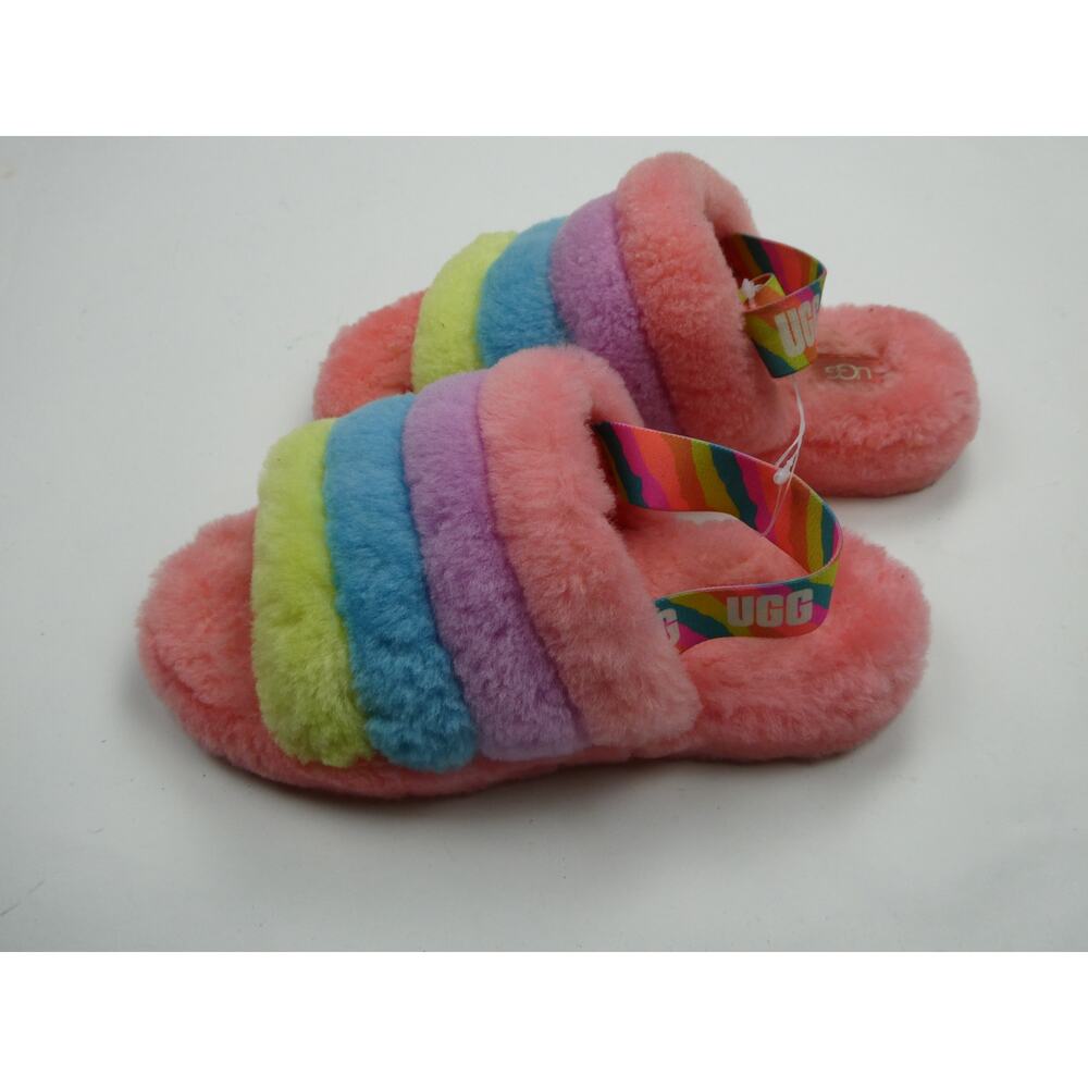 Ugg Fluff Yeah fluffy comfy slippers, rainbow pink, size: 5